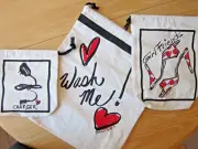 Brighton Travel Bags 3 Pc-Draw Strings-100% cotton-charger, hearts, shoes-NEW