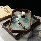 Wooden Begonia Embossed Glass Tray Creative Jewelry Tray Party