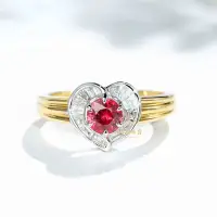 在飛比找Yahoo!奇摩拍賣優惠-【巧品珠寶】18k黃金 甜美清新款 圓形紅寶石 心形鑽石戒指