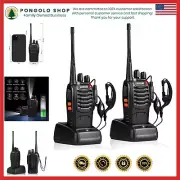 Rechargeable Long Range Walkie Talkies - 2 Pack Two-Way Radios with Earpieces