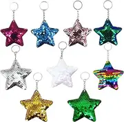 [BFLCTTBD] 9 Pcs Sequin Star Keychain Reversible Glitter Keyring Reflective Bag Pendant Charm Purse Decorations for Party Favors