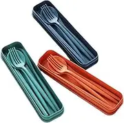 Reusable Cutlery Set for Lunch Box Travel Utensils with Case Portable Spoon Fork Knife Chopsticks Utensils Set for Work Flatware Sets Plastic Forks Spoons and Knives Set