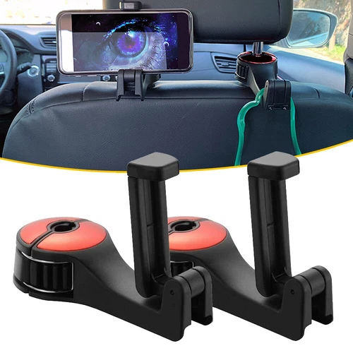 2pcs Multifunctional Car Seat Back Hook Bag Hanger w/ Phone Holder Accessories