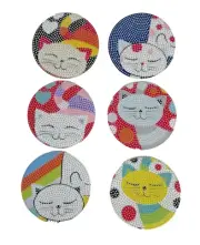 Diamond Painting Coasters Kit Cats 6ct w/Holder - Open Box