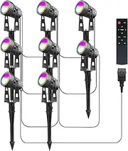 Arotelicht 8pcs Garden Lights, IP65 Waterproof LED Spotlight, RGB+Warm White Color Changing COB Landscape Spotlight Pathway Lights with Spike for Outdoor Garden, Tree,Halloween,Christmas