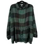 American Eagle Green Black Plaid Amazingly Soft Peplum Flannel Shirt Medium NEW