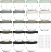 Youngever 18 Sets Baby Food Storage, 4 Ounce Baby Food Containers with Lids, 9 Urban Colors, with Lids Labels