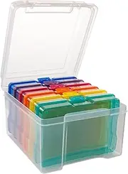 4 x 6 Rainbow Photo Boxes - Transparent Photo Storage Box with 6 Inner Photo Storage Boxes, Holds 600 Photos - Seed Storage Box Organiser for Photos, Office Supplies, Stickers, Cables