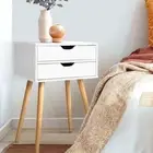 Bedside Table 2 Drawers White Nightstand Storage Furniture Bedroom Decor 02-WH
