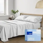 THREAD SPREAD King Size Cotton Sheets Set - 400 Thread Count 4 PC 100% Egyptian Cotton Sheets for King Bed, Deep Pocket King Size Cotton Sheets Set Hot Sleepers, Luxury Hotel Cooling Sheets (Silver)