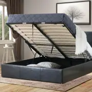 Istyle Prada Queen Gas Lift Ottoman Storage Bed Frame Pu Leather Black