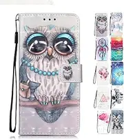 Leather Case for iPhone 7 Plus 8 Plus 6S Plus 6 Plus Case with Card Slot Pattern Gitzer Protective Mobile Phone Case Flip Case Flip Case – Grey Owl
