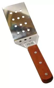 12" Wood Handle Perforated Stainless Steel Riveted BBQ Grilling Spatula Turner