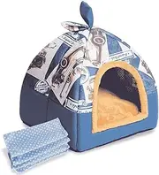 Pet Cat Puppy Warm Cute Cave Nest Pet Tent House Cozy Sleeping Bed for Kitten Rabbit Small Animals with Removable Cushion Mat Inside/Blue/Three Sizes (Size : 42x42x41cm)