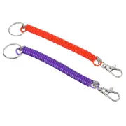 6.7" Spiral Retractable Spring Coil Keychain, 2 Pack Key Ring, Red Purple