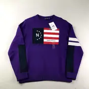 Nautica Sweater Mens Large Purple Cotton US Flag Patriotic Pullover NWT
