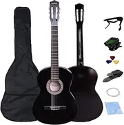 30 inch Classical Guitar Kits for Beginner Kids & Adults Rosefinch 6-String Acoustic Guitar with Bag Capo Strap Picks Tuner Nylon String (Black)