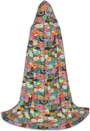 SKKNT Donuts Print Halloween Hooded Cloak Full Length Cape With Hood For Men And Women For Carnival