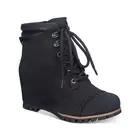Sun Stone Womens 5.5 M Black Leather Lace Up Wedge Heel Boots NIB ZI0