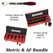 Sidchrome 18 Piece Metric & 10 Pce AF 1/2” Drv Impact Socket Set 10-32mm 7/16-1"