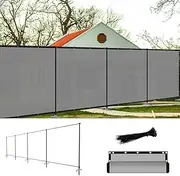 [FLORALEAF] Outdoor Privacy Fence with Iron Poles Rails Mesh Shade Net Cover Temporary Fencing for Patio Backyard Chicken Metal Fence with Spikes, 6'x24',Light Grey