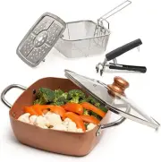 Copper 5 Piece Set Chef Cookware Non Stick Pan Deep Square Pan Fry Basket