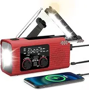 Solar Hand Crank Weather Radio, Multi-Function Portable FM AM NOAA Radio with SOS Alarm, Torch & LED Reading Light, Charger for Smartphone, for Camping