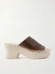 [LOEWE] LOEWE - + Paula's Ibiza Leather Platform Wedge Sandals - Brown - IT39 IT 39 Brown