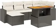 vidaXL 7 Piece Black Poly Rattan Garden Patio Sofa Set w/Cushions - Weather-Resistant Outdoor Modular Furniture