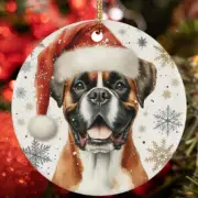 Merry Xmas Boxer Dog Santa Snowflake Winter Christmas Ornament Gift Tree Decor
