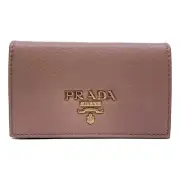 Prada Women's Vitello Grain Cipria Beige Leather Card Case Wallet NWT