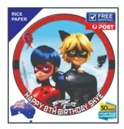 Miraculous Edible Rice Paper Image birthday party cake topper round 19cm