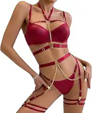 [SUWIWKKOA] Women's Lingerie Set with Suspenders, red, One Size