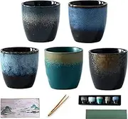 Ceramic Tea Cup Set of 7, Mini Ceramic Chinese Kung Fu Tea Cup, Japanese Tea Cup, Sake Cup, Ceramic Tea Set, Coffee Cup Set for Home, Outdoor and Office (5 Color)