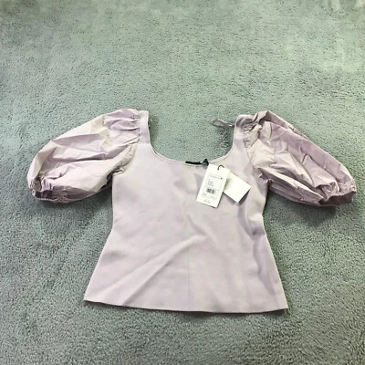 Theory Top Womens Medium Scoop Neck Puff Sleeve Top Purple Stretchy Casual A324