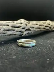 Native American Zuni inlay white fire opal band Sterling Silver ring Size 13