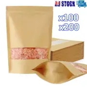 Kraft Paper Bag Window Stand Up Pouch Zip Lock Resealable Heat Seal Brown Bags