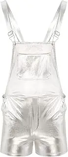 [Choomomo] Men's Shorts Bib Overalls Metallic Suspenders Romper Rave Dance Party Night Out Dungarees Clubwear