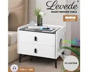 Levede Smart Bedside Side Table Wireless Charging LED Lights 2 Drawers Storage