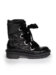 Black Patent Lace-Up Combat Boots