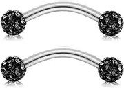 [NHQZ] 2-Piece Piercing Jewellery Banana Eyebrow Barbell Helix Labret Piercing Lip Piercing Daith Belly Bar Silver Ball Curved Barbell