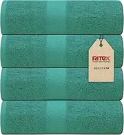 [Ritex] Set of 4 Bath Towels - 68.5cm x 132cm Cotton Towels for Bathroom - 100% Cotton Bath Towel - 600 GSM Eco-Friendly, Soft & Absorbent Bath Towel - Oeko-Tex Certified (Dark Green)