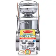 Melissa & Doug Stainless Steel Pots & Pans Set Kids/Childrens Play Toy 3+