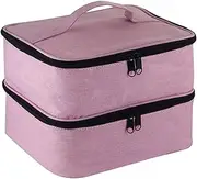 Meichoon Nail Polish Carrying Organizer 2 Layers Storage Holder Case with Adjustable Bottle Compartment 30 Bottles of Gel lamp and Manicure Tools Large Makeup Bag Travel with Removable Divider, Pink