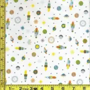 Atomic Bots Rocket Space Explorer White 100% Cotton Fabric by the 1/4 yard
