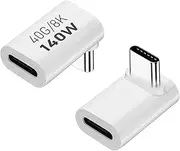AreMe 90 Degree USB-C Male to Female Adapter, 2 Pack Right Angle 140W Type-C Adapter Extender for Steam Deck, ROG Ally, Switch, Notebook Computers, Tablet and Mobile Phones (White)