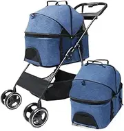 Pet Stroller Outdoor Detached Dog and Cat Pet Small and Medium-Sized Puppy Stroller Outing Light Stroller Four Wheels Small Pet Stroller(Blue)