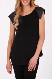 Pleather Shoulder Top--SUNN-110043A