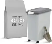 USA Dog Food Storage Container with Wheels Airtight Lid, 2Cup Scoop Up to 40