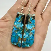 Navajo Turquoise Dangle Slab Earrings Sterling Silver by Pete Jameson 2.75"